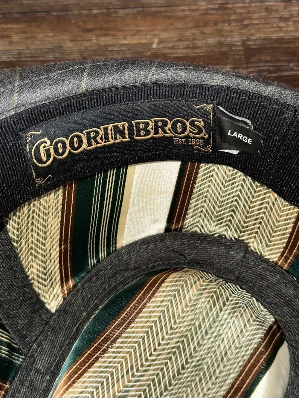 Goorin Bros Grey Fedora with Green pinstripes and silk band!